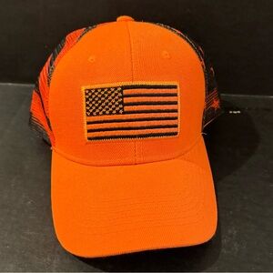 Pitbull cap with American flag 
Orange and black 
Adjustable strap
